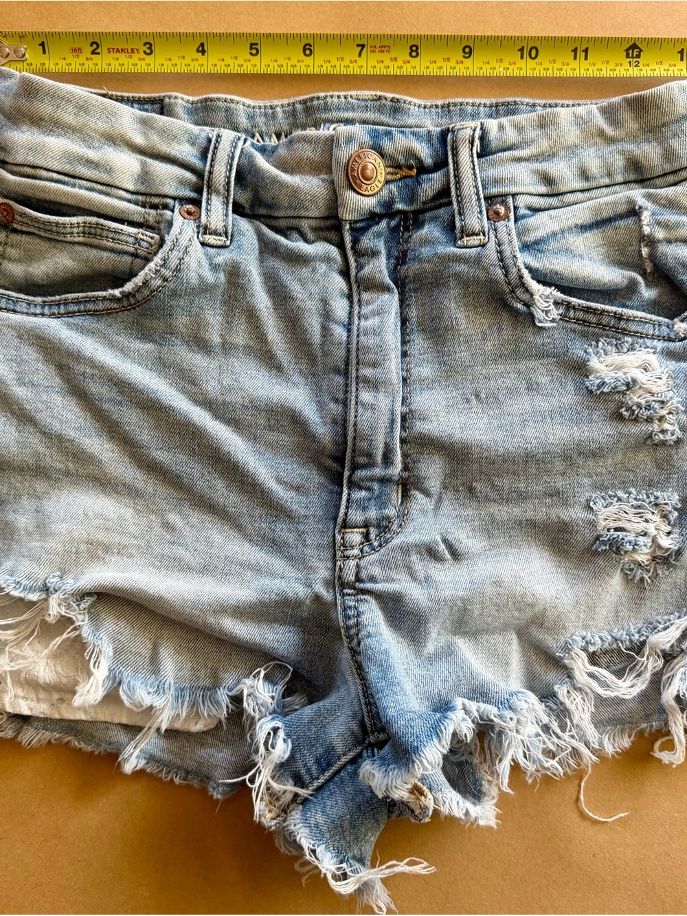 American Eagle Outfitters Light Blue Distressed Jean Shorts - Picture 2 of 5